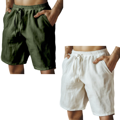 Men's Elastic Drawstring Solid Cotton Linen Shorts