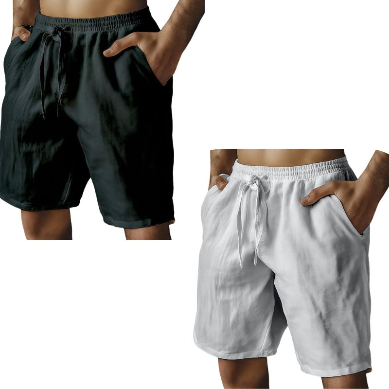 Men's Elastic Drawstring Solid Cotton Linen Shorts