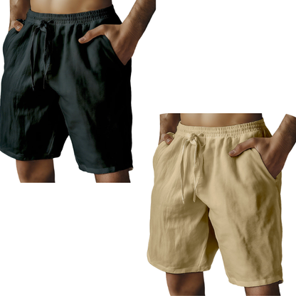 Men's Elastic Drawstring Solid Cotton Linen Shorts