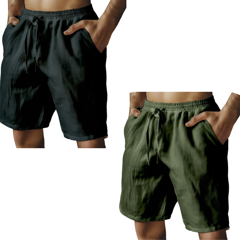 Men's Elastic Drawstring Solid Cotton Linen Shorts