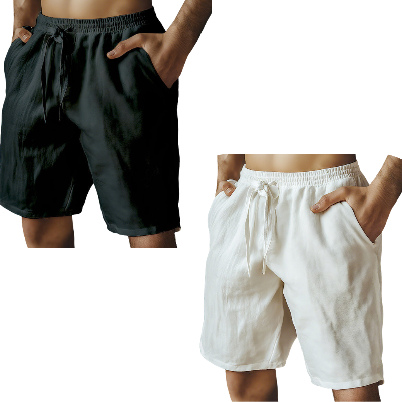 Men's Elastic Drawstring Solid Cotton Linen Shorts