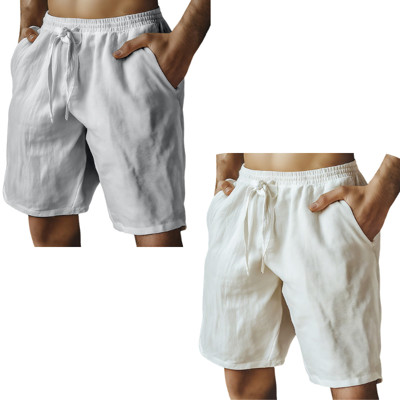 Men's Elastic Drawstring Solid Cotton Linen Shorts