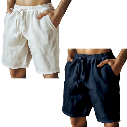 Men's Elastic Drawstring Solid Cotton Linen Shorts