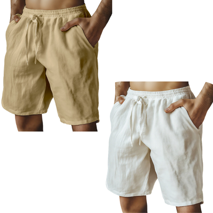 Men's Elastic Drawstring Solid Cotton Linen Shorts