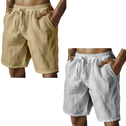 Men's Elastic Drawstring Solid Cotton Linen Shorts