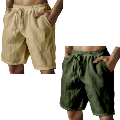Men's Elastic Drawstring Solid Cotton Linen Shorts