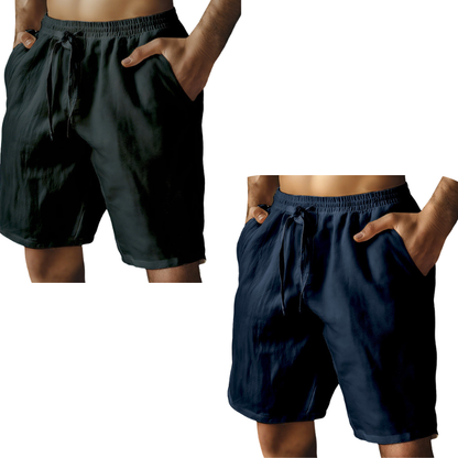 Men's Elastic Drawstring Solid Cotton Linen Shorts