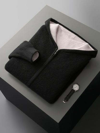 Mens Hooded Wool Blend Cardigan Sweater