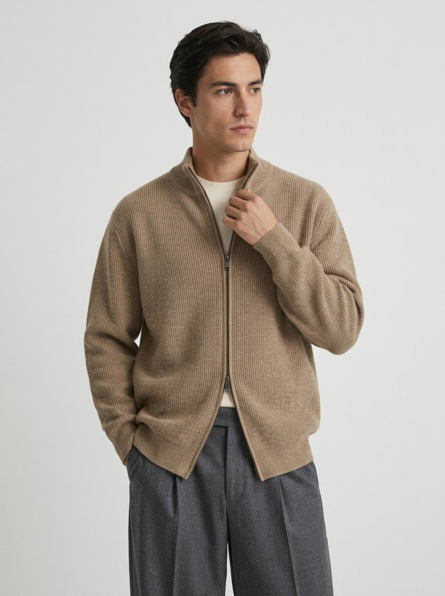Ashbourne Textured-Knit Zip Cardigan