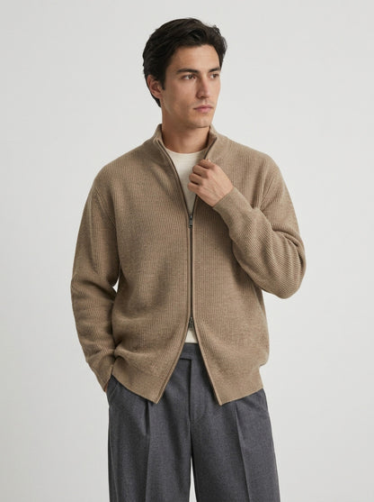 Ashbourne Textured-Knit Zip Cardigan