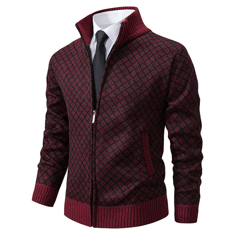 Malvern Diamond-Knit Fleece-Lined Zip Cardigan