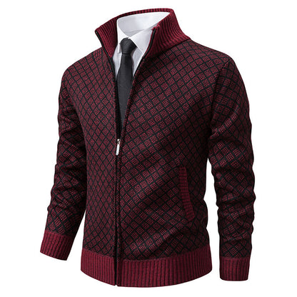 Malvern Diamond-Knit Fleece-Lined Zip Cardigan