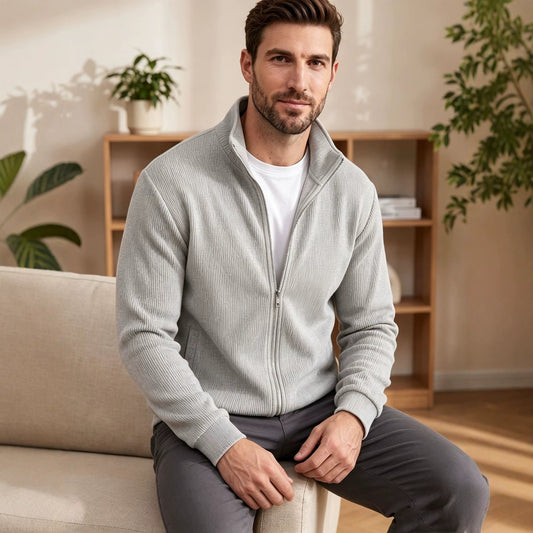 Harrogate Corduroy Funnel-Neck Zip Sweater
