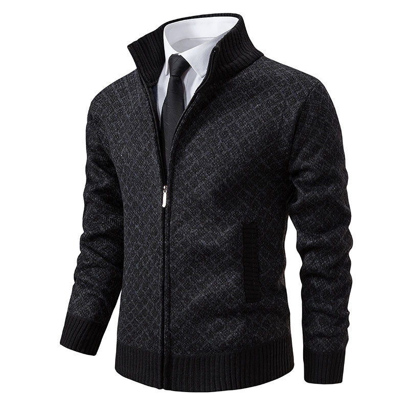 Malvern Diamond-Knit Fleece-Lined Zip Cardigan