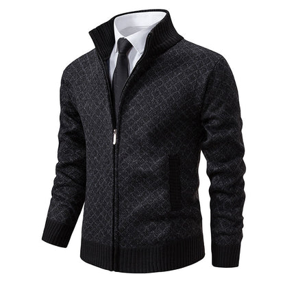 Malvern Diamond-Knit Fleece-Lined Zip Cardigan