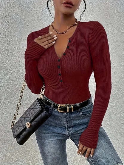 Marylebone Ribbed Henley Knit Top