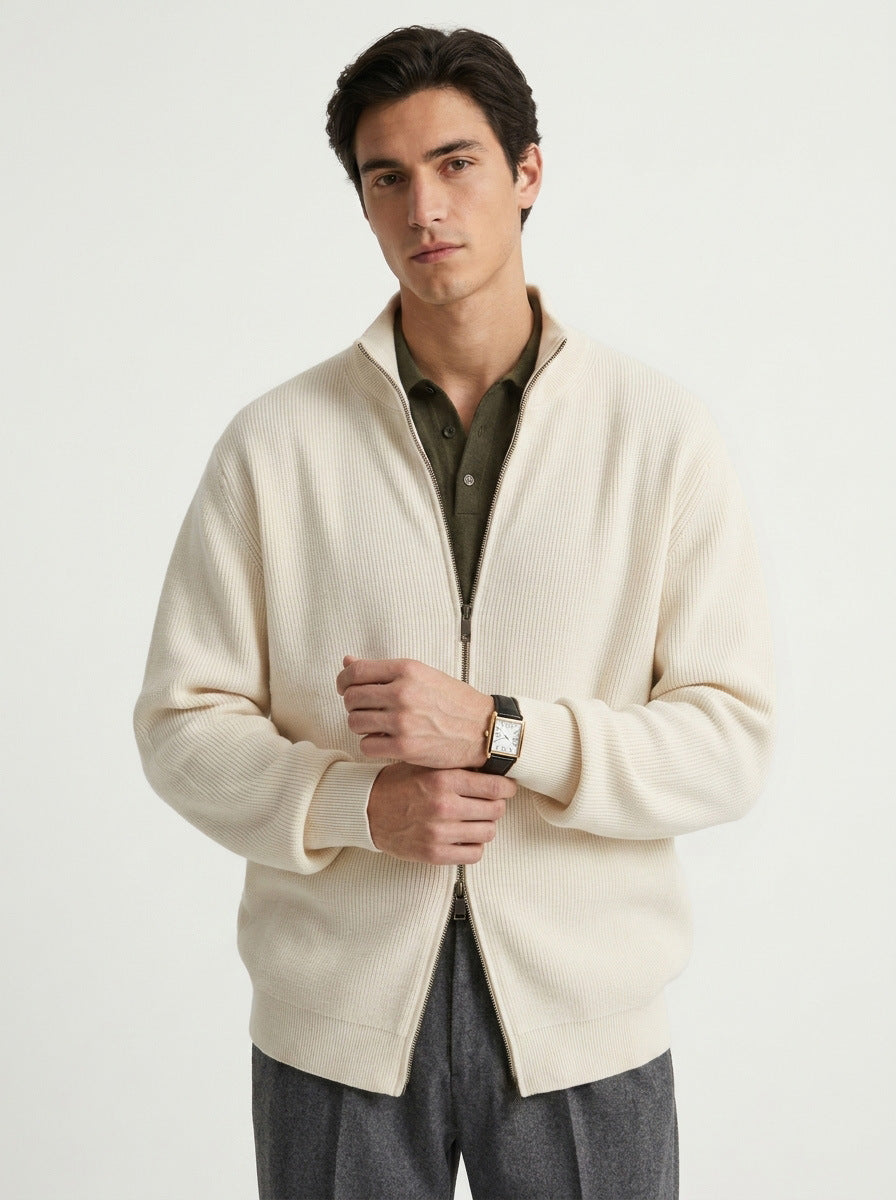 Ashbourne Textured-Knit Zip Cardigan