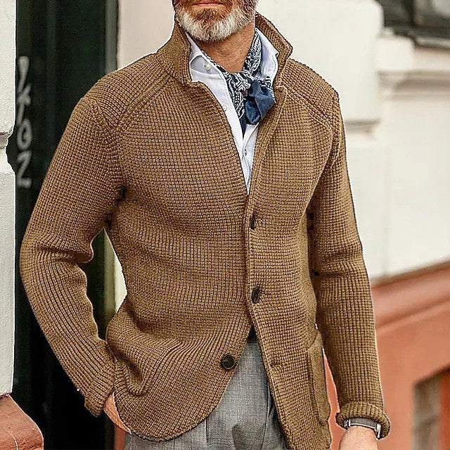 Hartley Waffle-Knit Lapel Cardigan