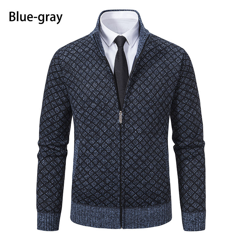 Malvern Diamond-Knit Fleece-Lined Zip Cardigan