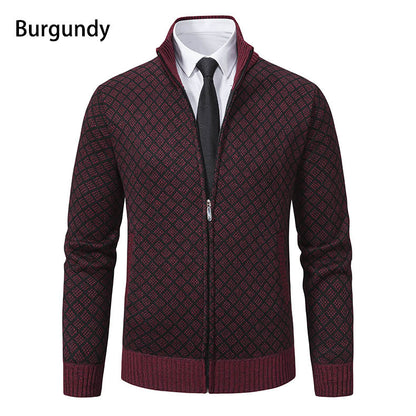 Malvern Diamond-Knit Fleece-Lined Zip Cardigan