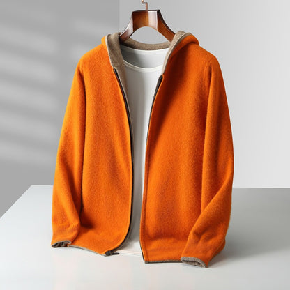 Mens Hooded Wool Blend Cardigan Sweater