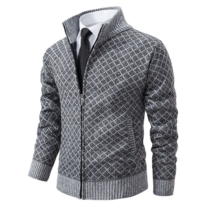 Malvern Diamond-Knit Fleece-Lined Zip Cardigan