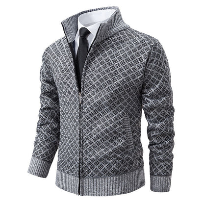 Malvern Diamond-Knit Fleece-Lined Zip Cardigan