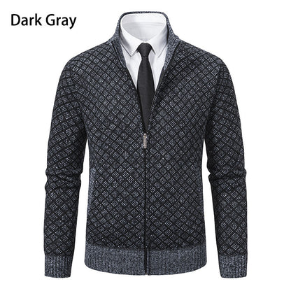Malvern Diamond-Knit Fleece-Lined Zip Cardigan