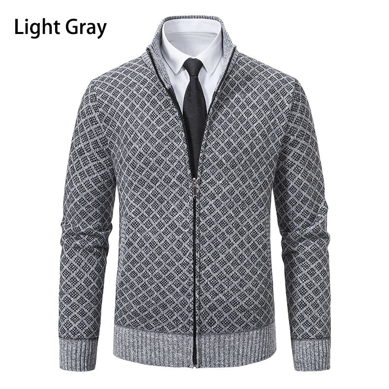 Malvern Diamond-Knit Fleece-Lined Zip Cardigan