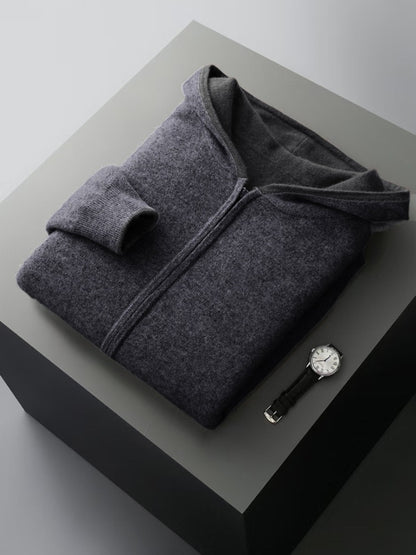 Mens Hooded Wool Blend Cardigan Sweater