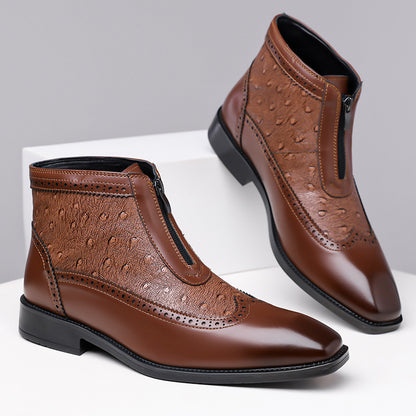 Enzo Ostrich-Embossed Boots