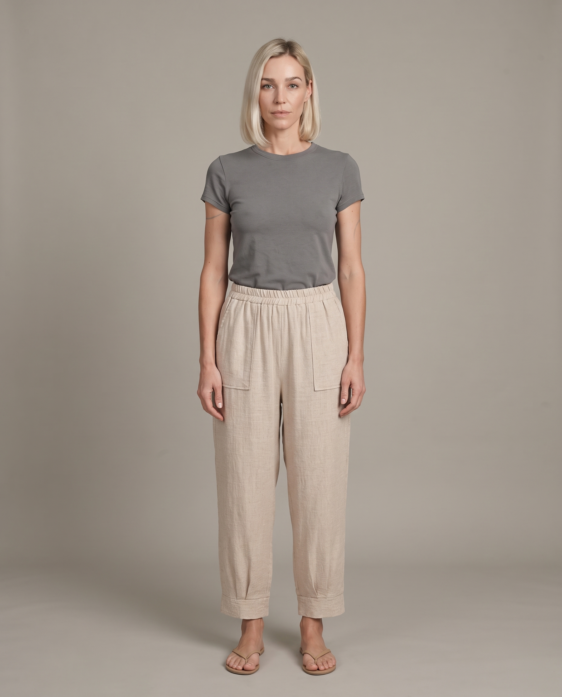 Women’s Cuffed Ankle Pants – Relaxed Fit, Elastic Waist, Solid Colors