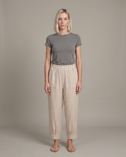 Women’s Cuffed Ankle Pants – Relaxed Fit, Elastic Waist, Solid Colors