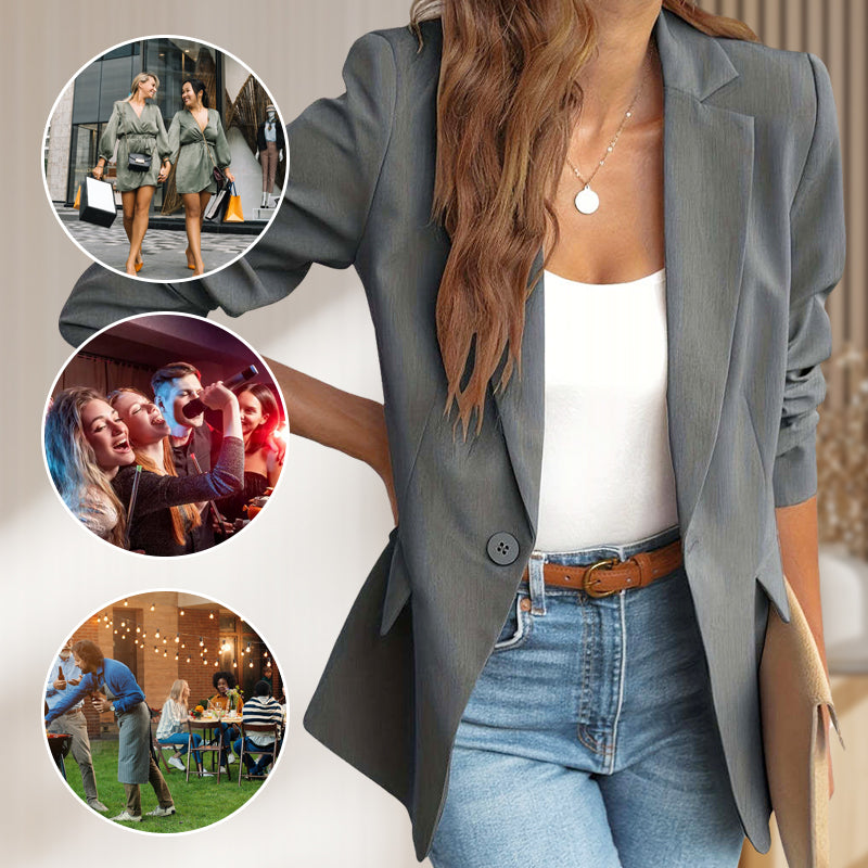 📢📢40% OFF !! ⏰ Elegant Soft Solid Color Lapel Buttons Jacket – Classic Collar, One-Button, Versatile ✨