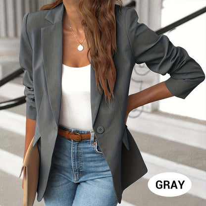 📢📢40% OFF !! ⏰ Elegant Soft Solid Color Lapel Buttons Jacket – Classic Collar, One-Button, Versatile ✨