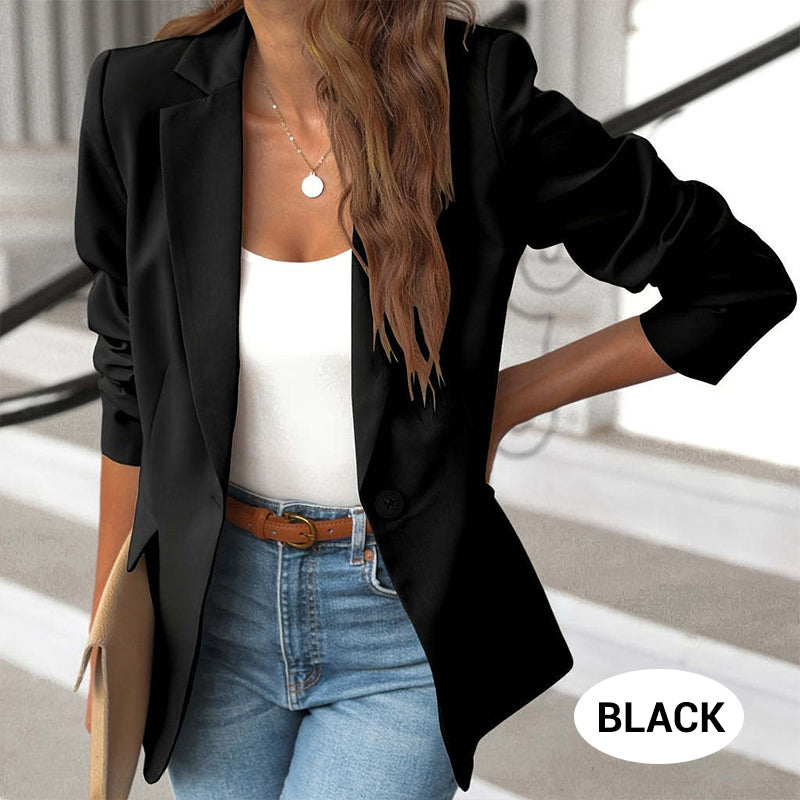 📢📢40% OFF !! ⏰ Elegant Soft Solid Color Lapel Buttons Jacket – Classic Collar, One-Button, Versatile ✨