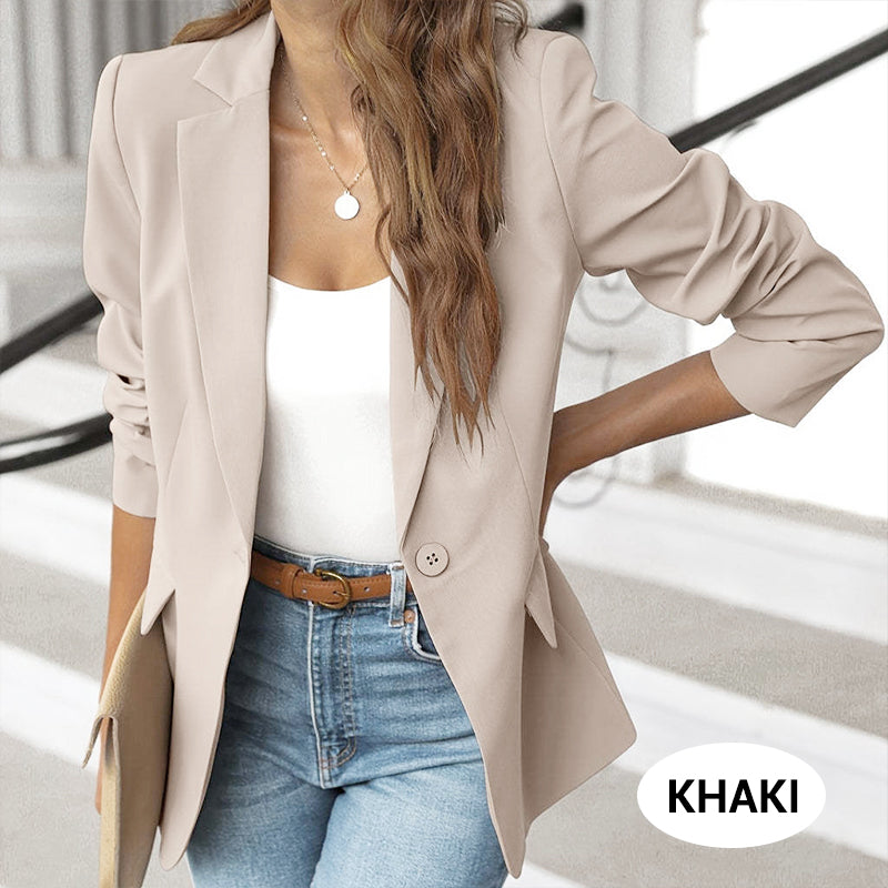 📢📢40% OFF !! ⏰ Elegant Soft Solid Color Lapel Buttons Jacket – Classic Collar, One-Button, Versatile ✨