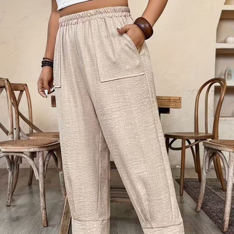 Women’s Cuffed Ankle Pants – Relaxed Fit, Elastic Waist, Solid Colors