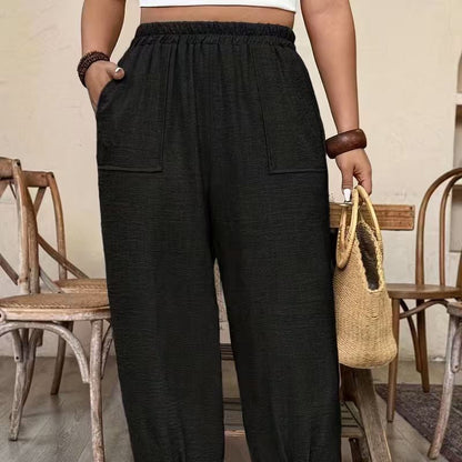 Women’s Cuffed Ankle Pants – Relaxed Fit, Elastic Waist, Solid Colors