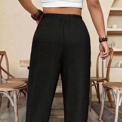 Women’s Cuffed Ankle Pants – Relaxed Fit, Elastic Waist, Solid Colors