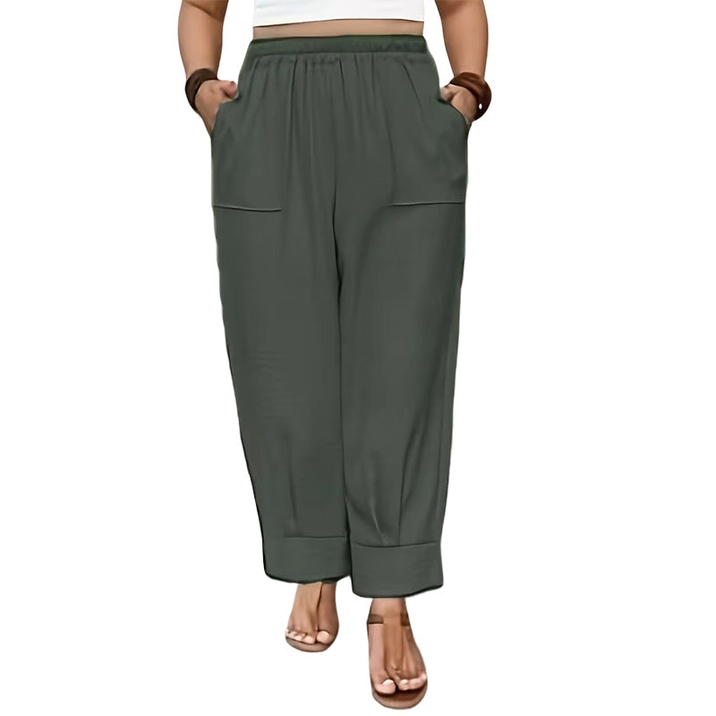 Women’s Cuffed Ankle Pants – Relaxed Fit, Elastic Waist, Solid Colors