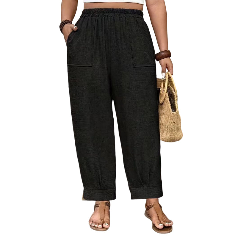 Women’s Cuffed Ankle Pants – Relaxed Fit, Elastic Waist, Solid Colors