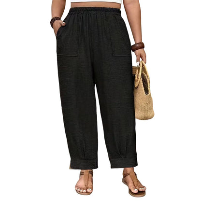 Women’s Cuffed Ankle Pants – Relaxed Fit, Elastic Waist, Solid Colors