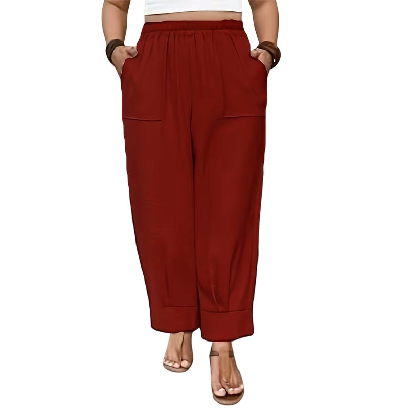 Women’s Cuffed Ankle Pants – Relaxed Fit, Elastic Waist, Solid Colors